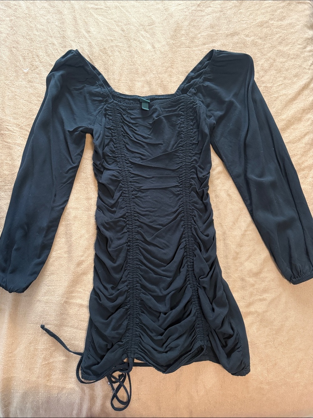 wild fable Black Ruched Long-Sleeve Mini Dress